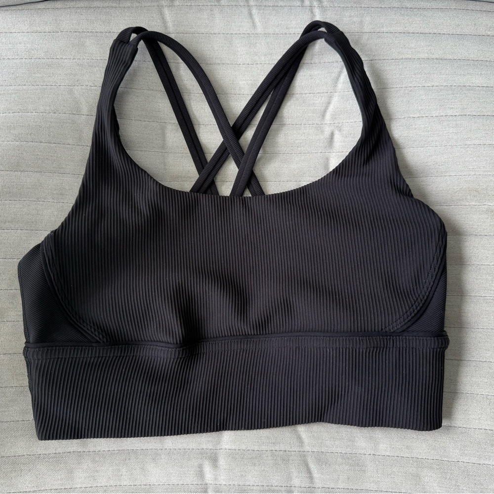 lululemon athletica energy longline ribbed black sports bra